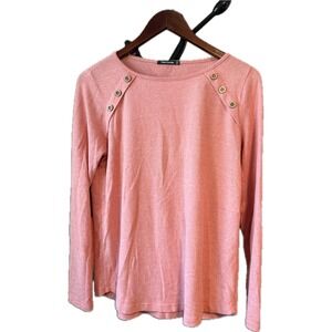 Pink Clover Womens Long Sleeve Button Shoulder Elbow Patch Knit Top Rose Pink XL